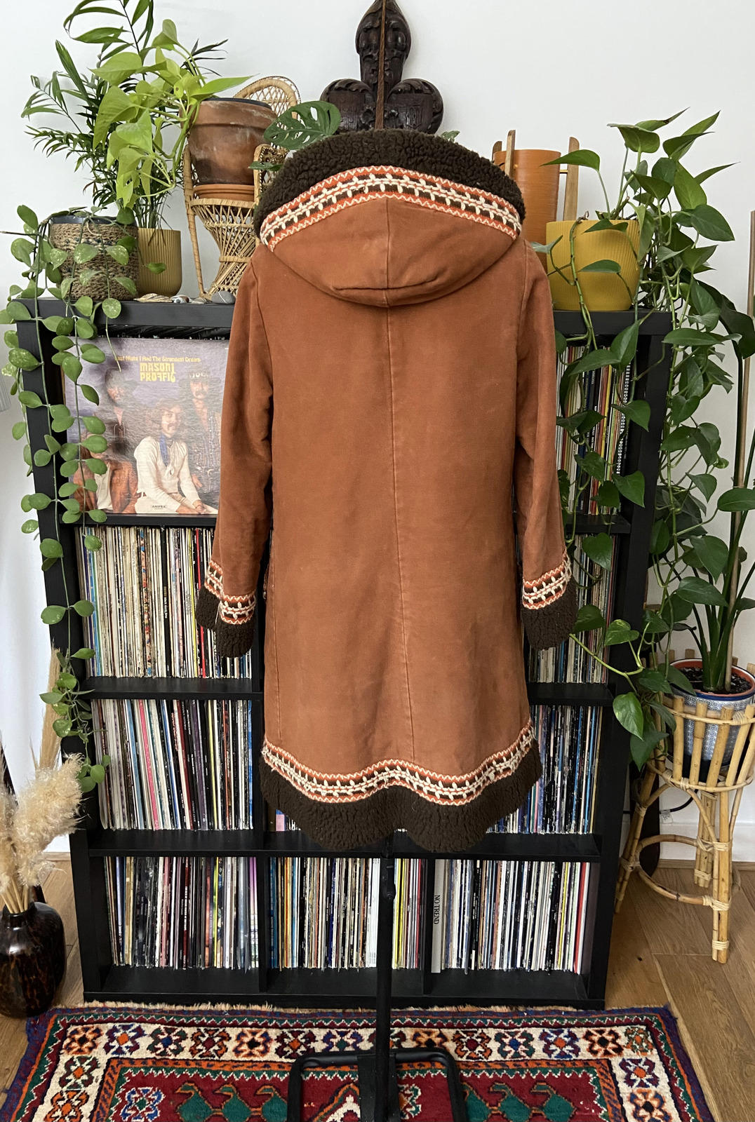 Vintage 1970s Brown Hooded Afghan Coat