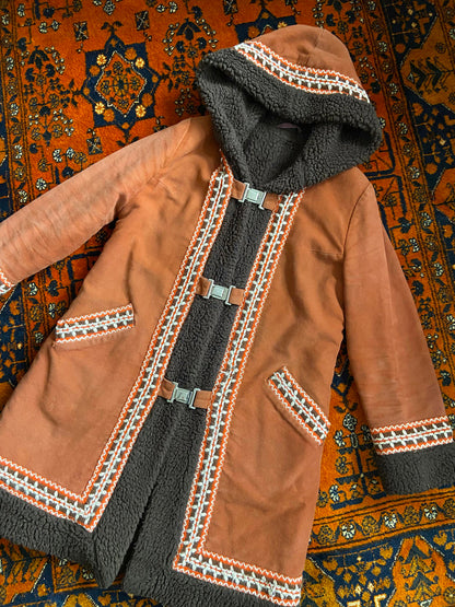 Vintage 1970s Brown Hooded Afghan Coat
