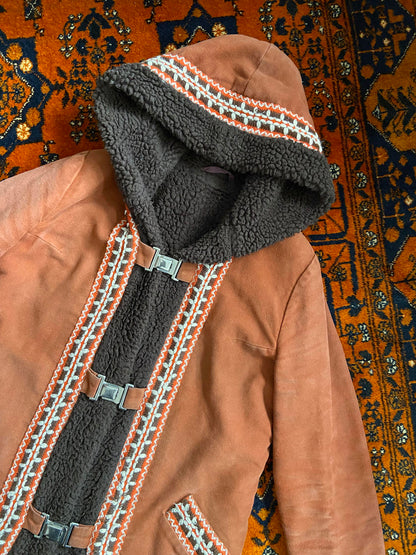 Vintage 1970s Brown Hooded Afghan Coat