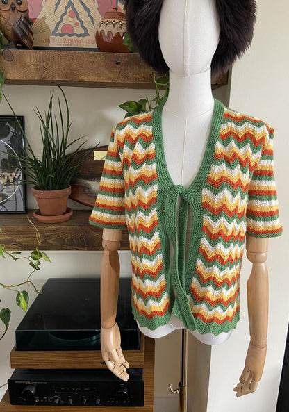 Vintage 1970s Green Chevron Cardigan