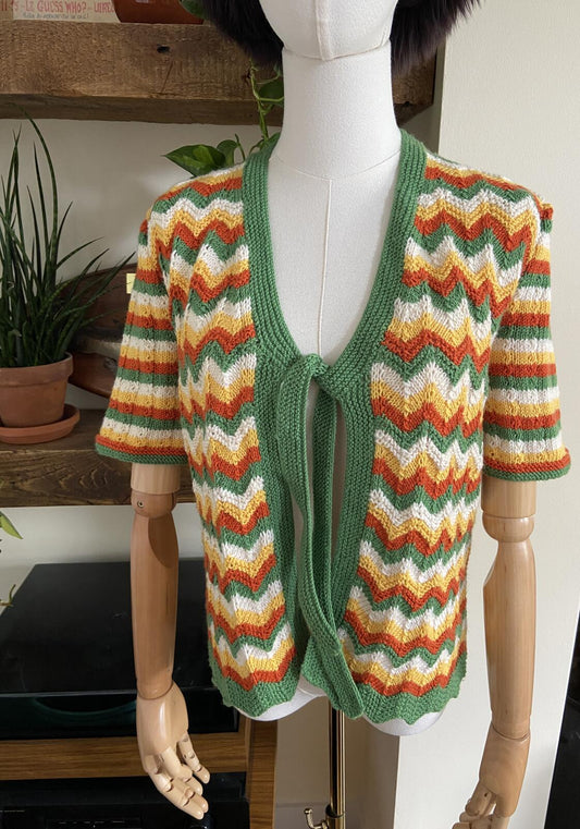 Vintage 1970s Green Chevron Cardigan