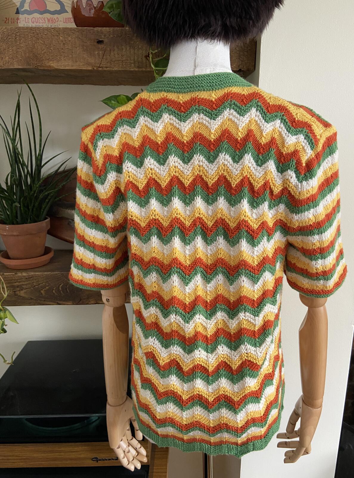 Vintage 1970s Green Chevron Cardigan