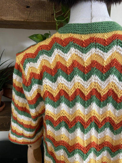 Vintage 1970s Green Chevron Cardigan