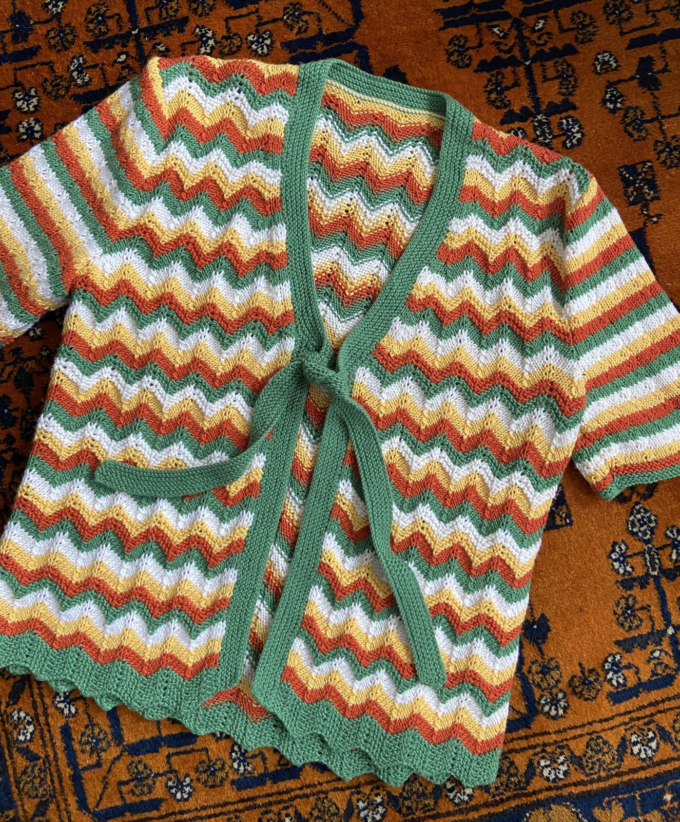 Vintage 1970s Green Chevron Cardigan