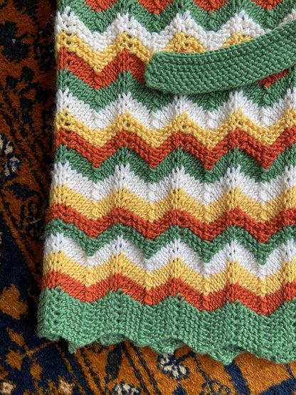 Vintage 1970s Green Chevron Cardigan