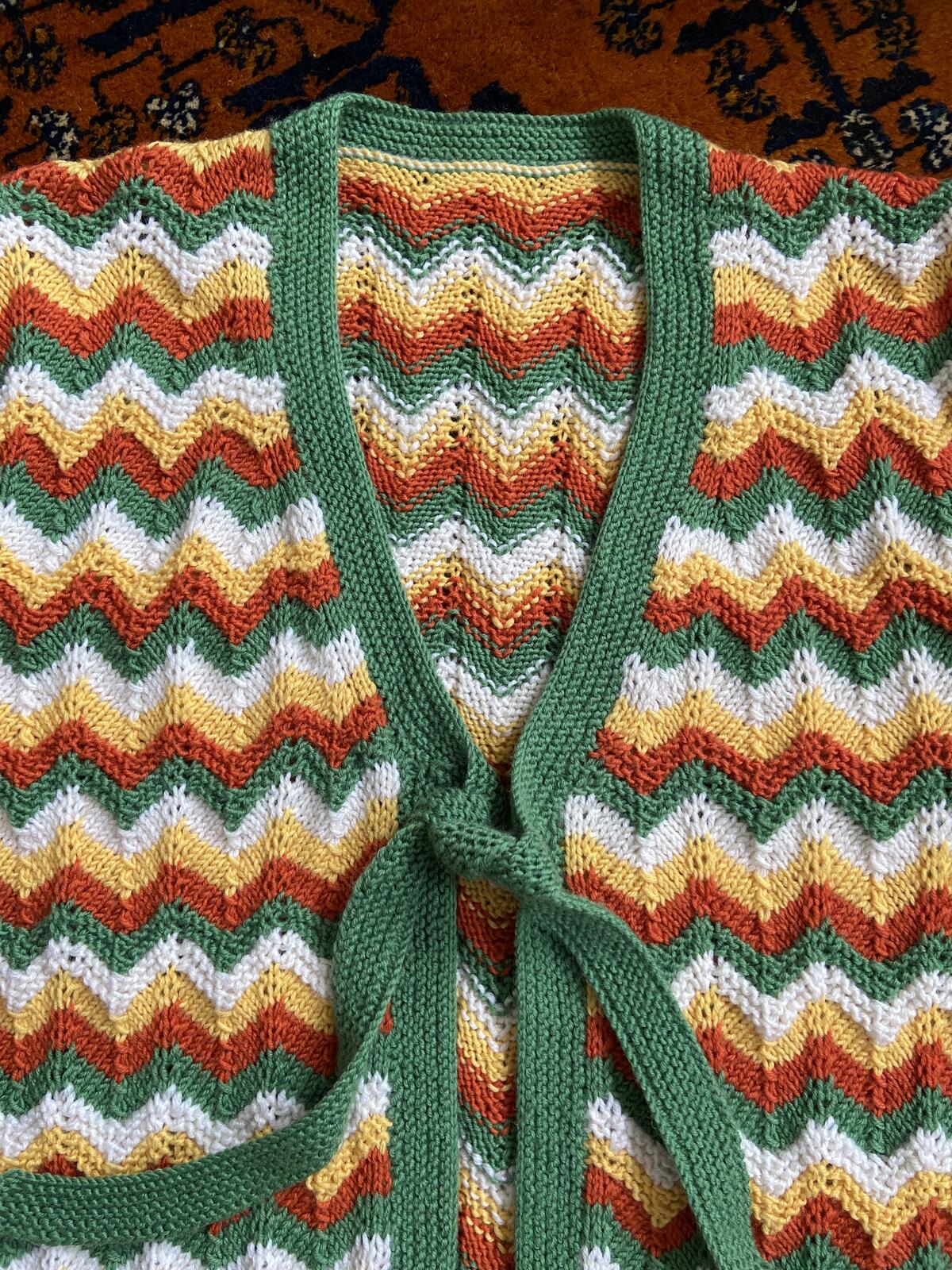 Vintage 1970s Green Chevron Cardigan