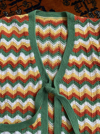 Vintage 1970s Green Chevron Cardigan