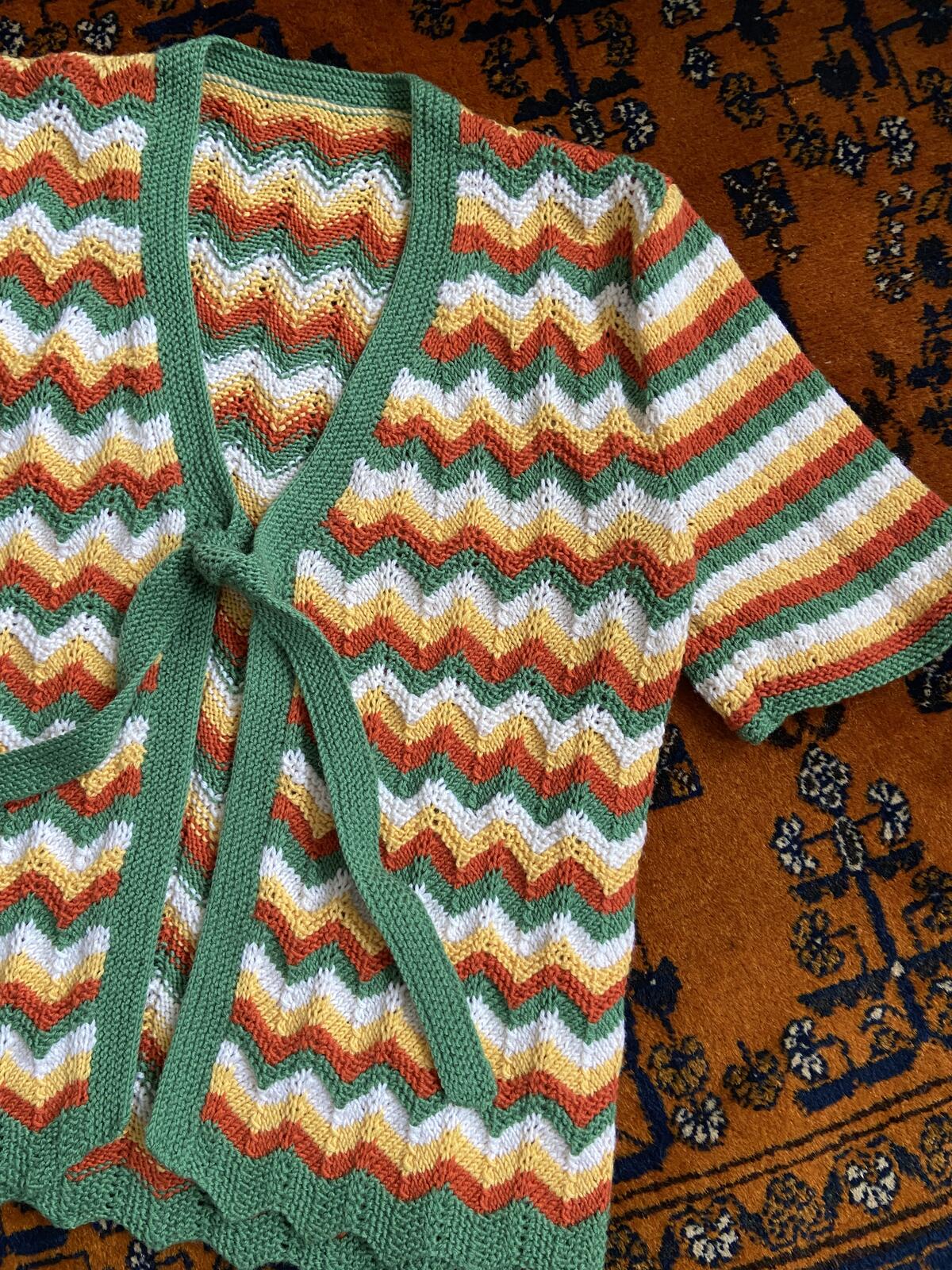 Vintage 1970s Green Chevron Cardigan