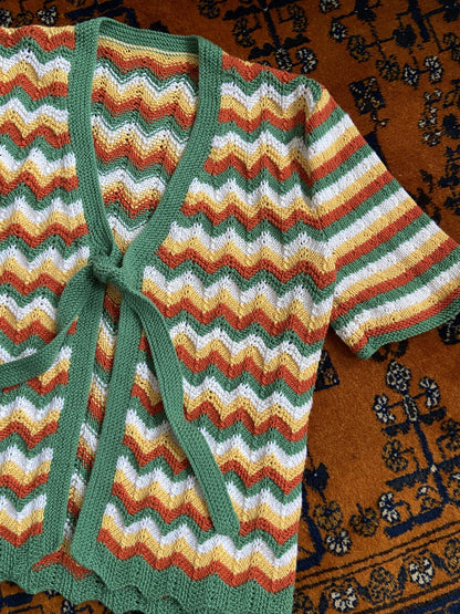Vintage 1970s Green Chevron Cardigan