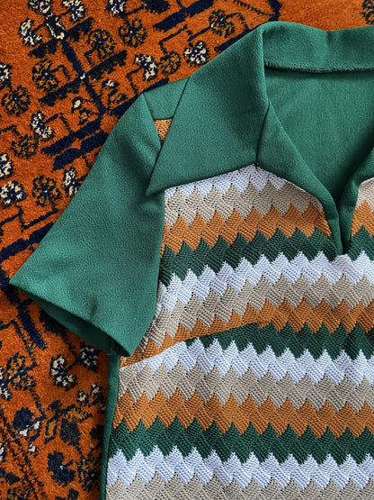 Vintage 1970s Knit Dagger Collar Polo Shirt