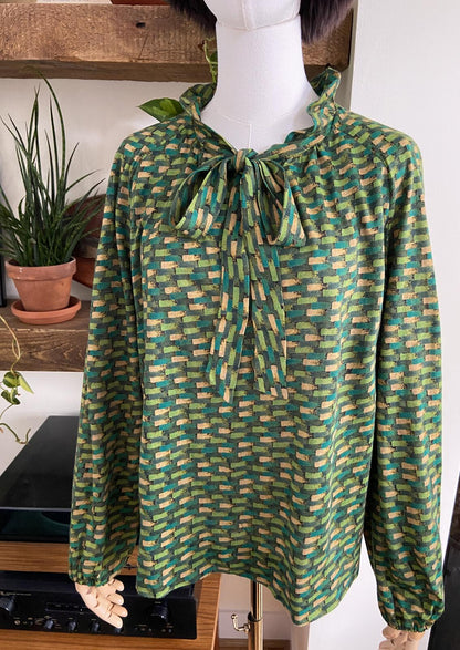 Vintage 1960s Green Pussybow Blouse