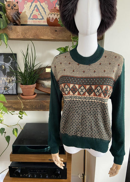 Vintage 1980s Dark Green Fair Isle Jumper