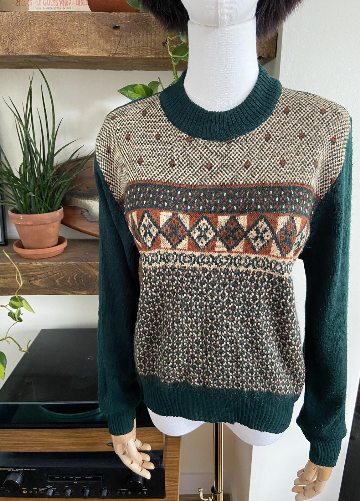 Vintage 1980s Dark Green Fair Isle Jumper