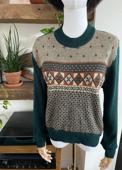 Vintage 1980s Dark Green Fair Isle Jumper