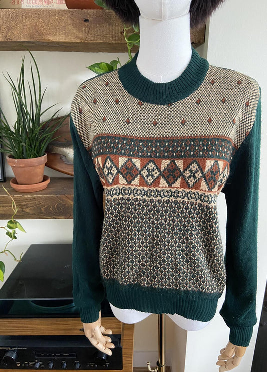 Vintage 1980s Dark Green Fair Isle Jumper