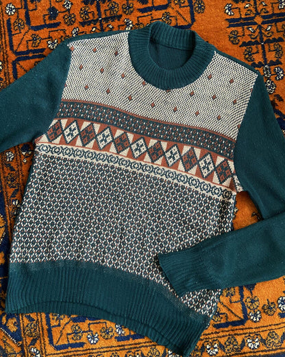 Vintage 1980s Dark Green Fair Isle Jumper