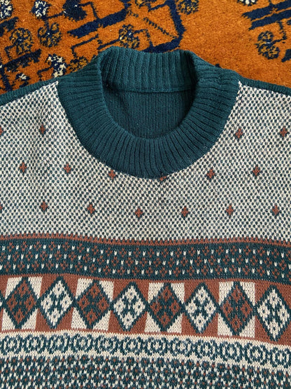 Vintage 1980s Dark Green Fair Isle Jumper