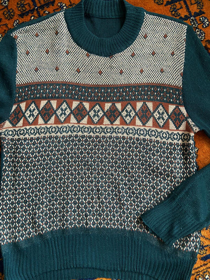 Vintage 1980s Dark Green Fair Isle Jumper