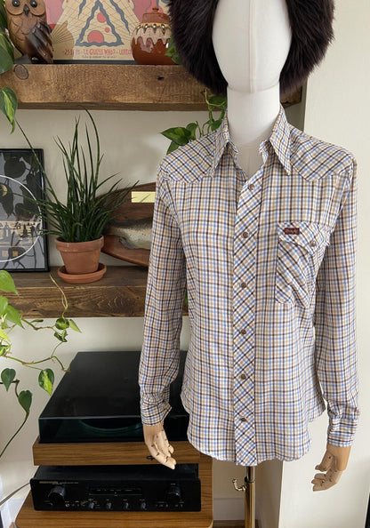 Vintage 1970s Brown Check Wrangler Western Shirt