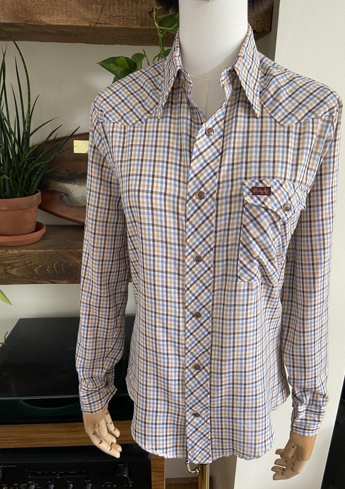 Vintage 1970s Brown Check Wrangler Western Shirt