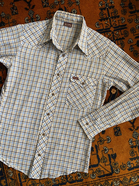 Vintage 1970s Brown Check Wrangler Western Shirt