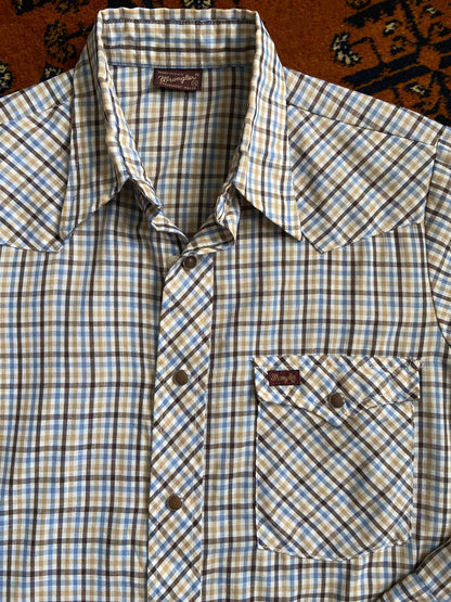 Vintage 1970s Brown Check Wrangler Western Shirt
