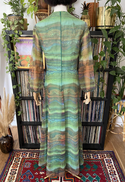 Vintage 1970s Green Psychedelic Print Maxi Dress