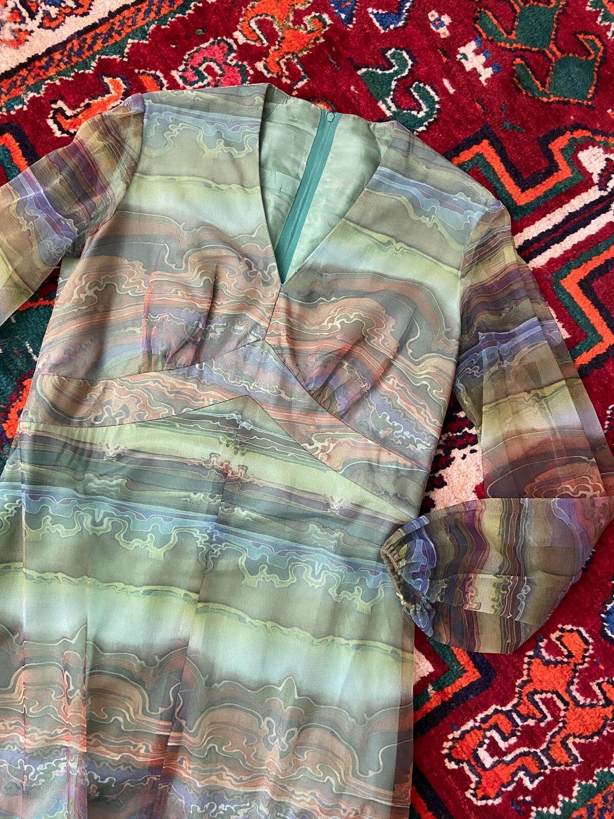 Vintage 1970s Green Psychedelic Print Maxi Dress