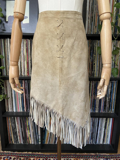 Vintage Beige Suede Fringed Skirt