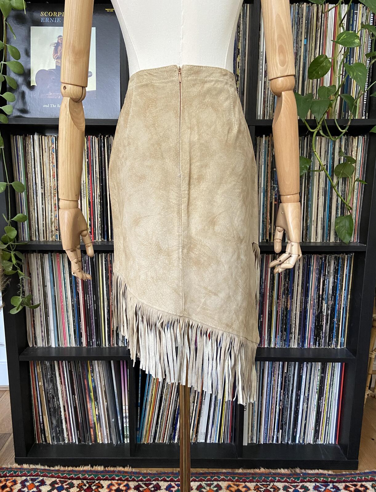 Vintage Beige Suede Fringed Skirt