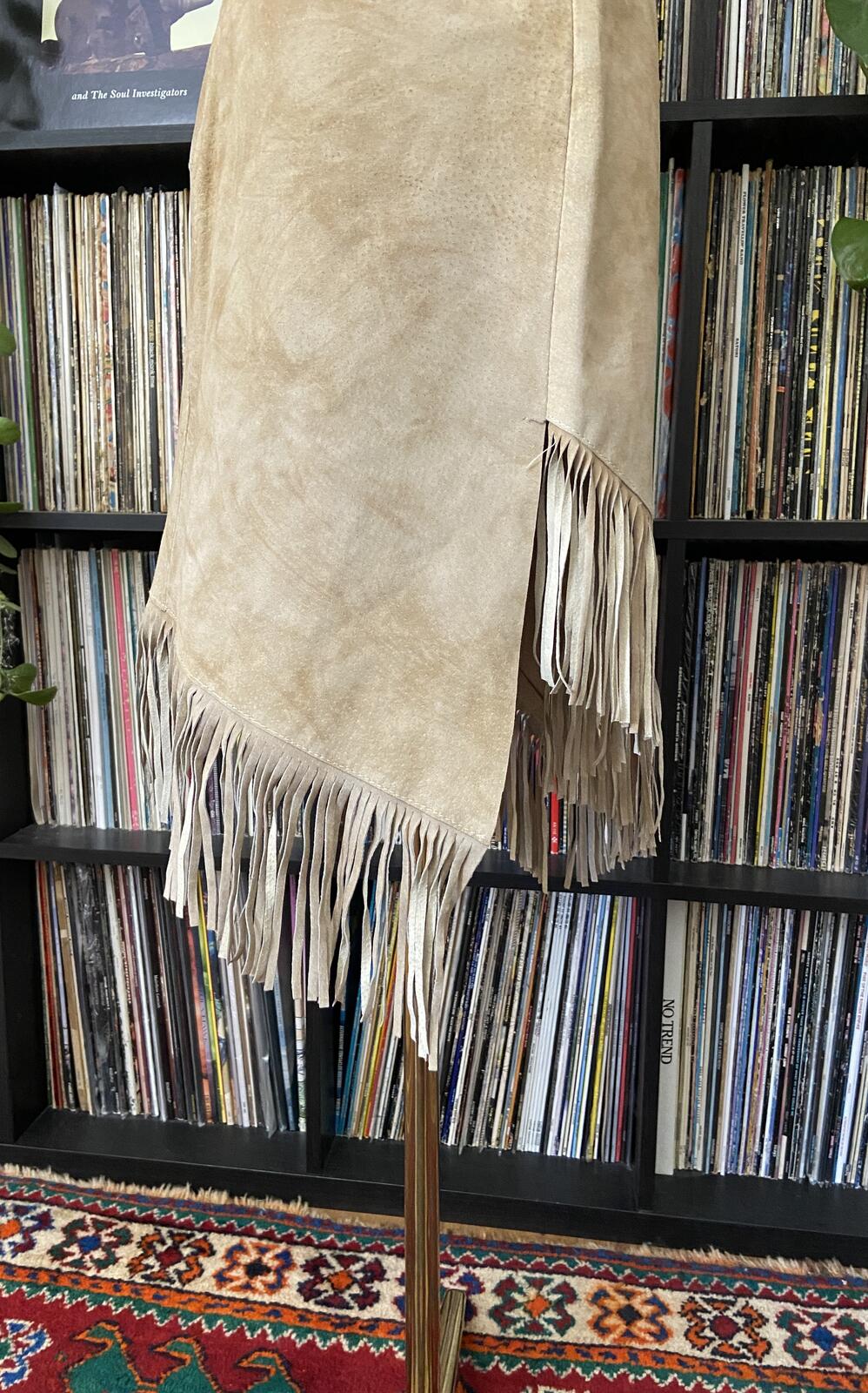 Vintage Beige Suede Fringed Skirt