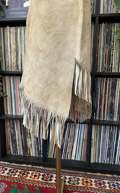 Vintage Beige Suede Fringed Skirt
