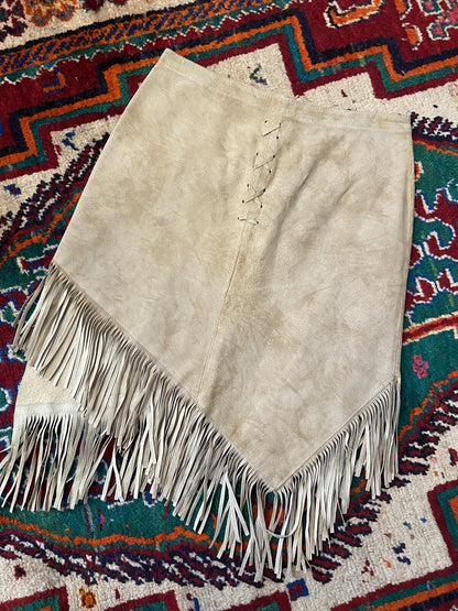 Vintage Beige Suede Fringed Skirt