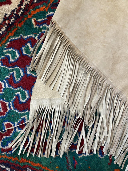 Vintage Beige Suede Fringed Skirt