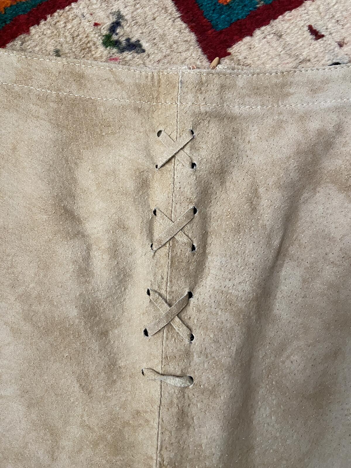 Vintage Beige Suede Fringed Skirt