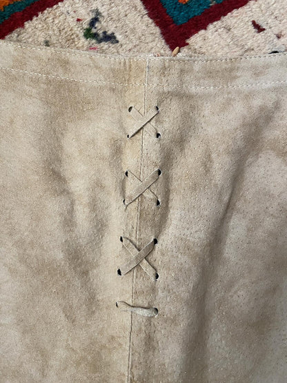 Vintage Beige Suede Fringed Skirt