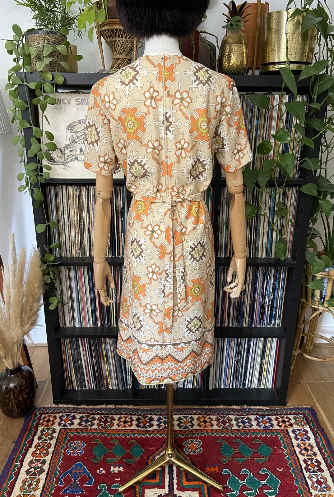 Vintage 1960s Geometric Print Shift Dress