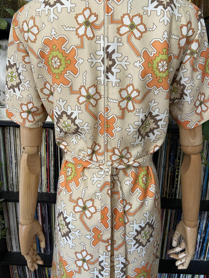 Vintage 1960s Geometric Print Shift Dress