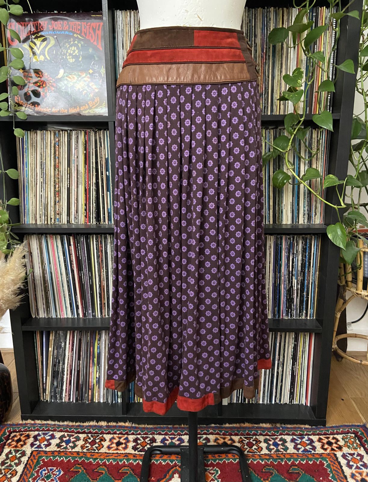 Vintage 1980s Leather Suede Trimmed Skirt