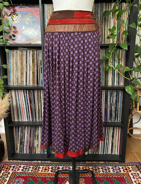 Vintage 1980s Leather Suede Trimmed Skirt