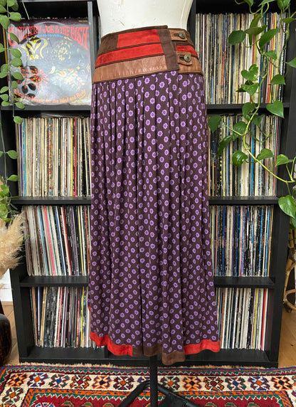 Vintage 1980s Leather Suede Trimmed Skirt