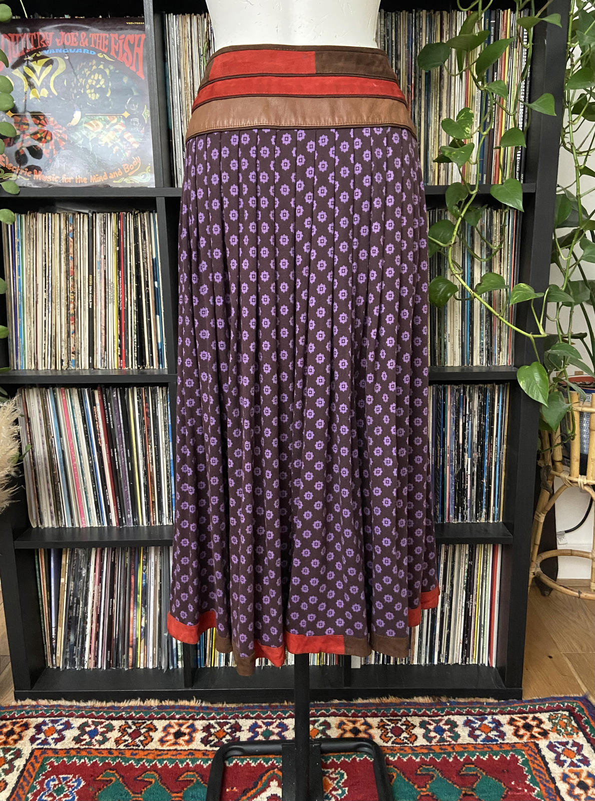 Vintage 1980s Leather Suede Trimmed Skirt