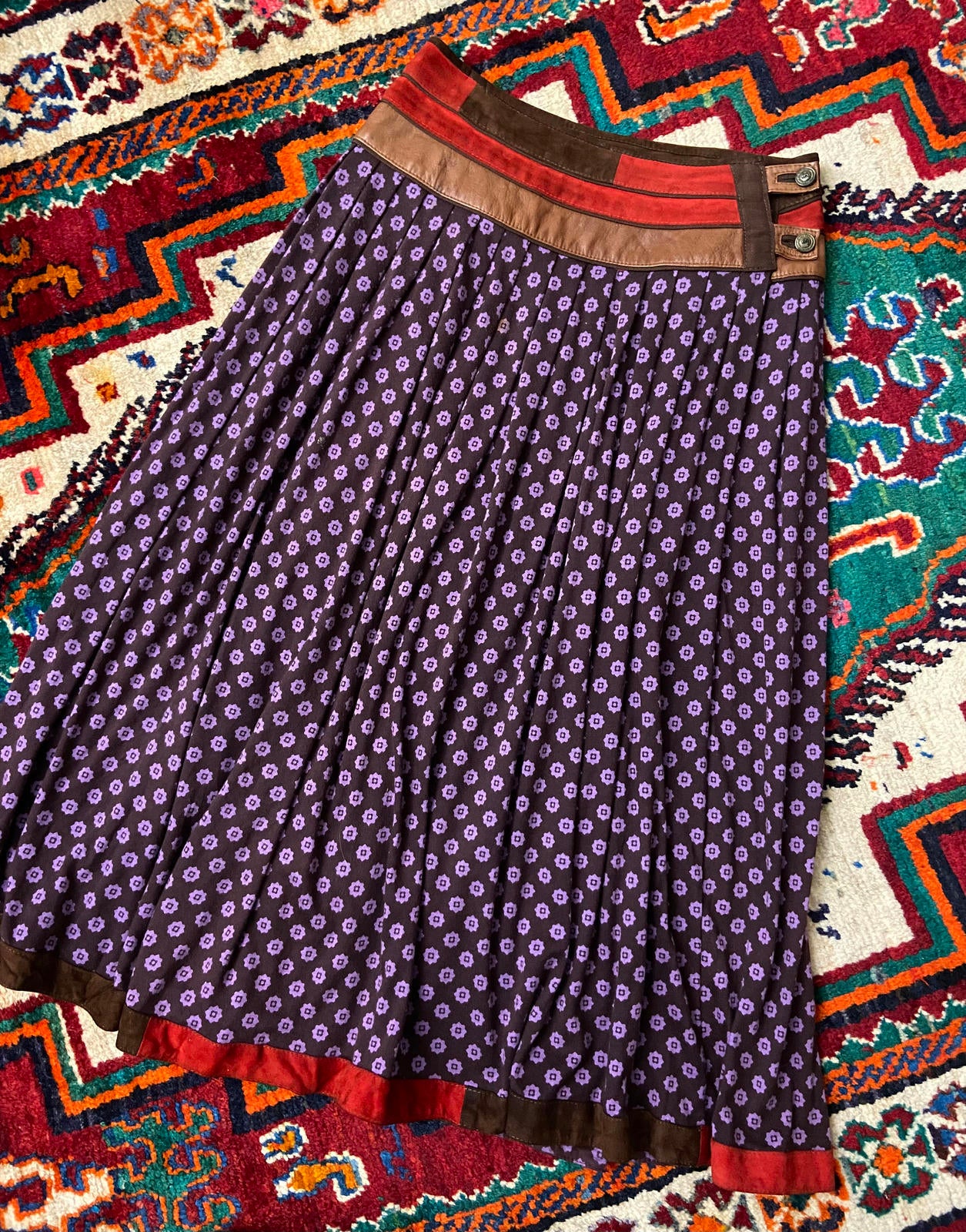 Vintage 1980s Leather Suede Trimmed Skirt