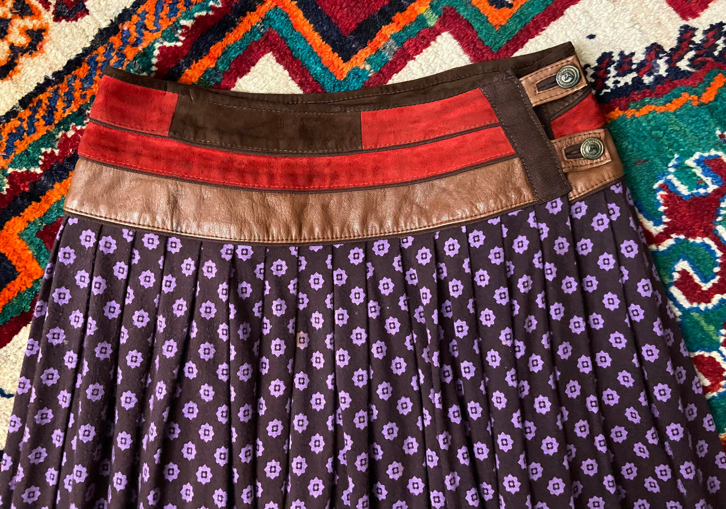 Vintage 1980s Leather Suede Trimmed Skirt
