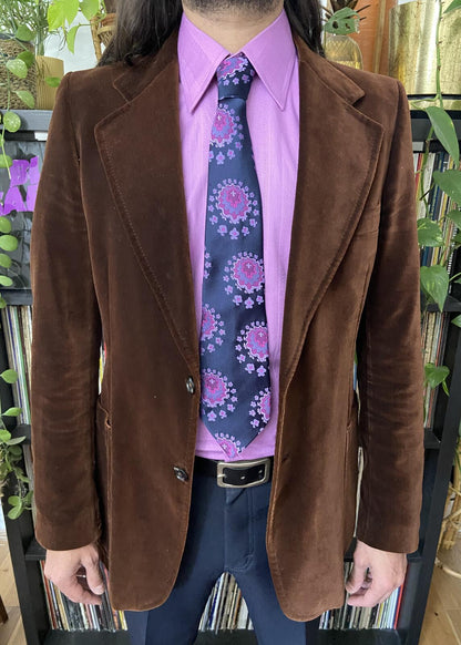Vintage 1970s Purple & Navy Woven Patterned Tie