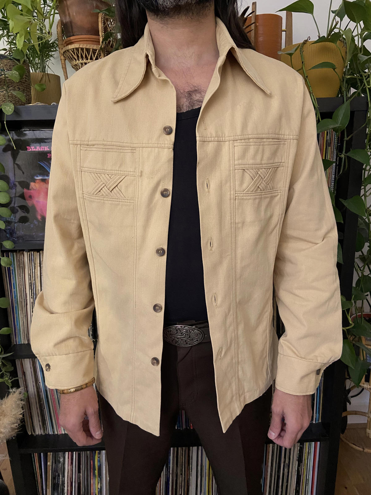 Vintage 1970s Thick Dagger Collar Denim Shirt