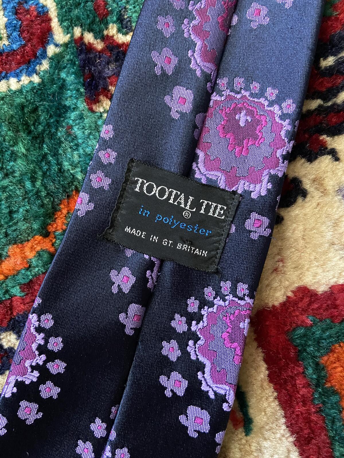 Vintage 1970s Purple & Navy Woven Patterned Tie