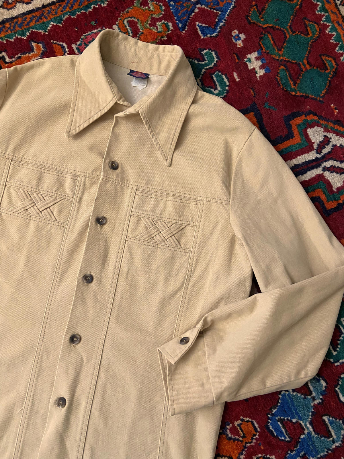 Vintage 1970s Thick Dagger Collar Denim Shirt