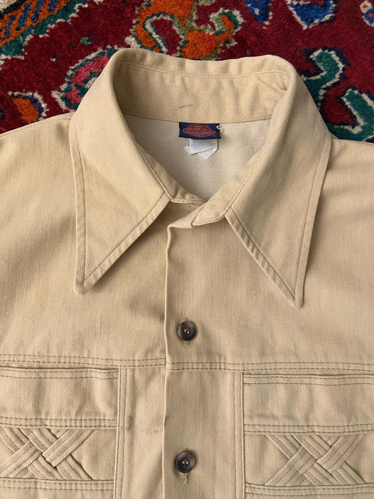 Vintage 1970s Thick Dagger Collar Denim Shirt