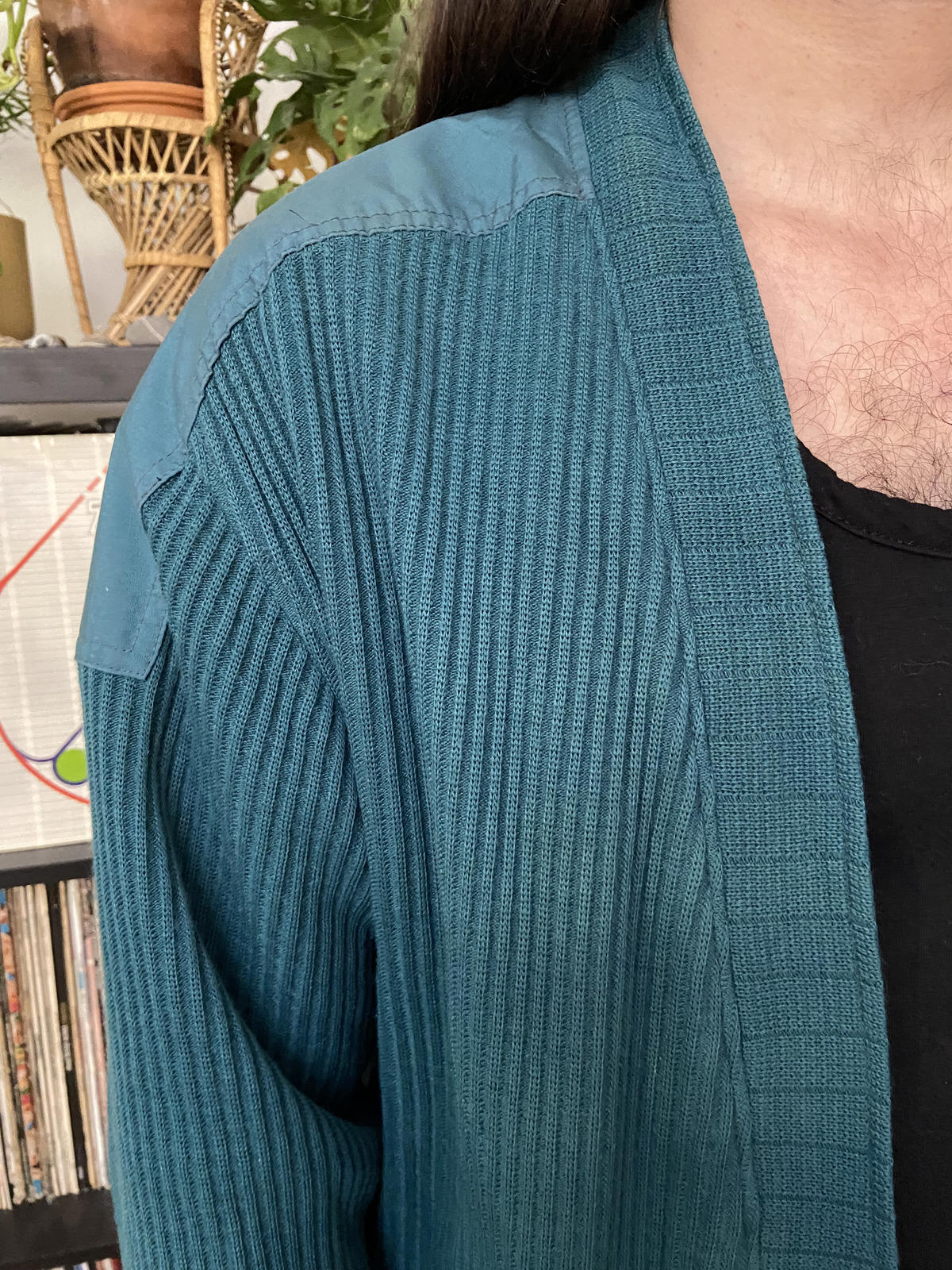 Vintage 1970s Teal Ribbed Cardigan Jacket